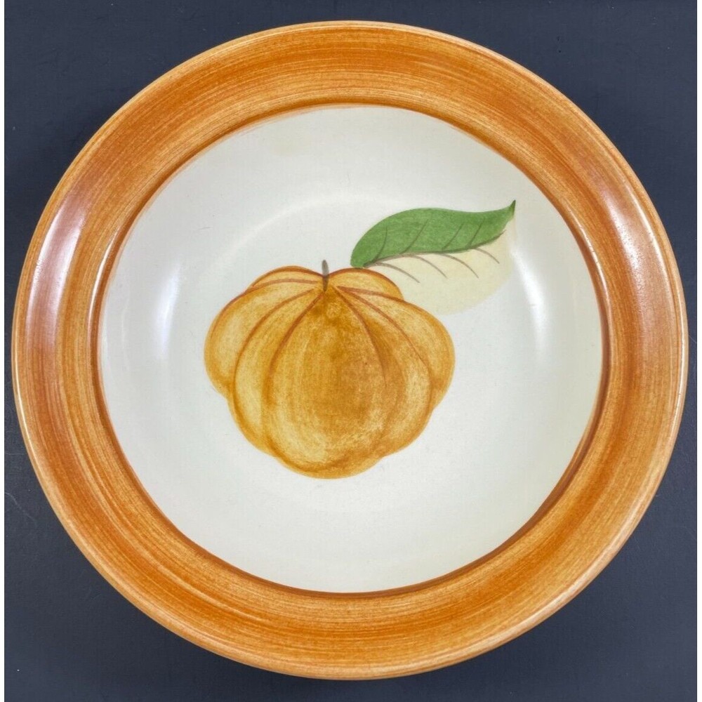 Laurie Gates Pumpkin Rimmed Soup Bowl Pottery 8.5” Vintage Autumn Fall Orange
